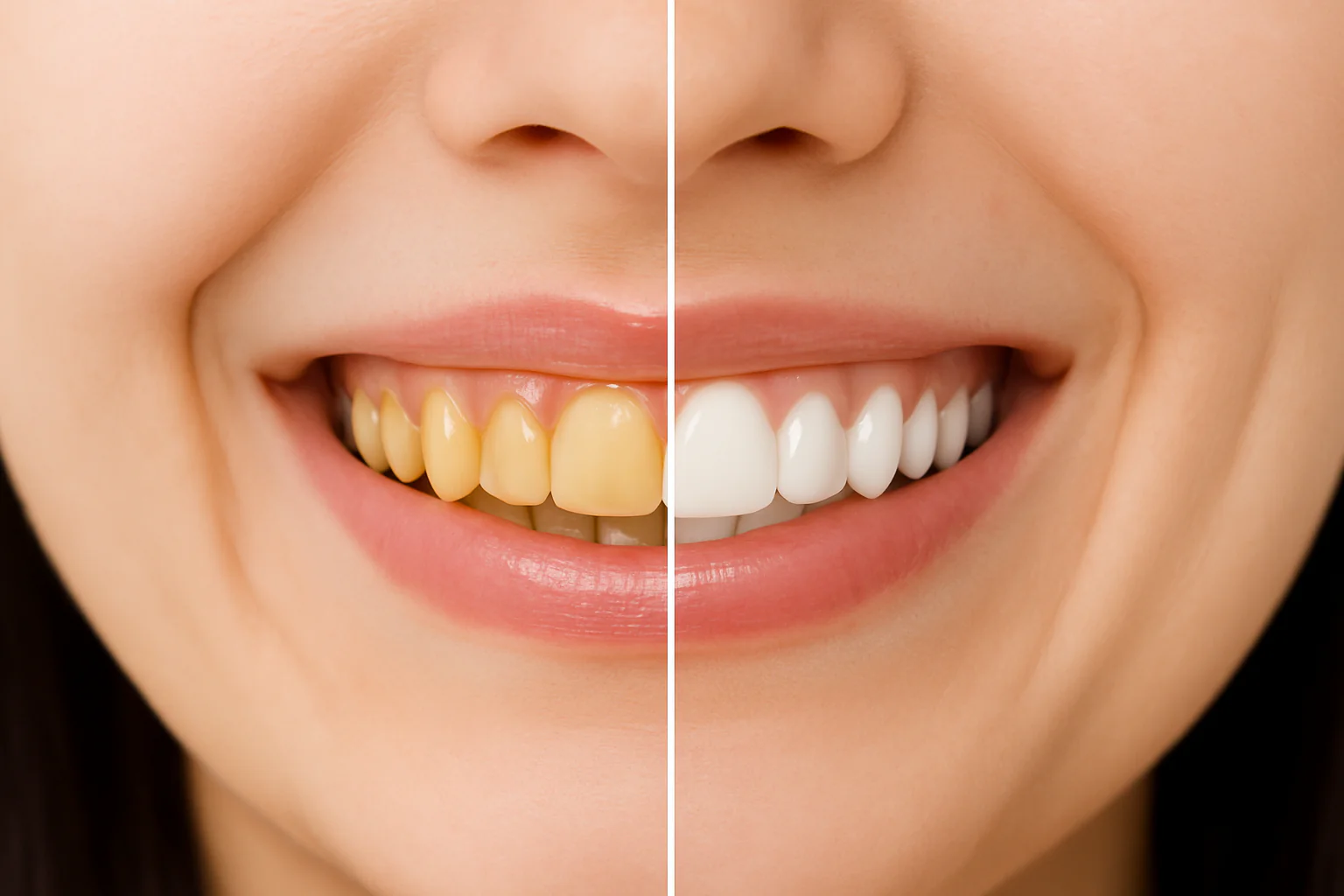 Before and after using the toothpaste